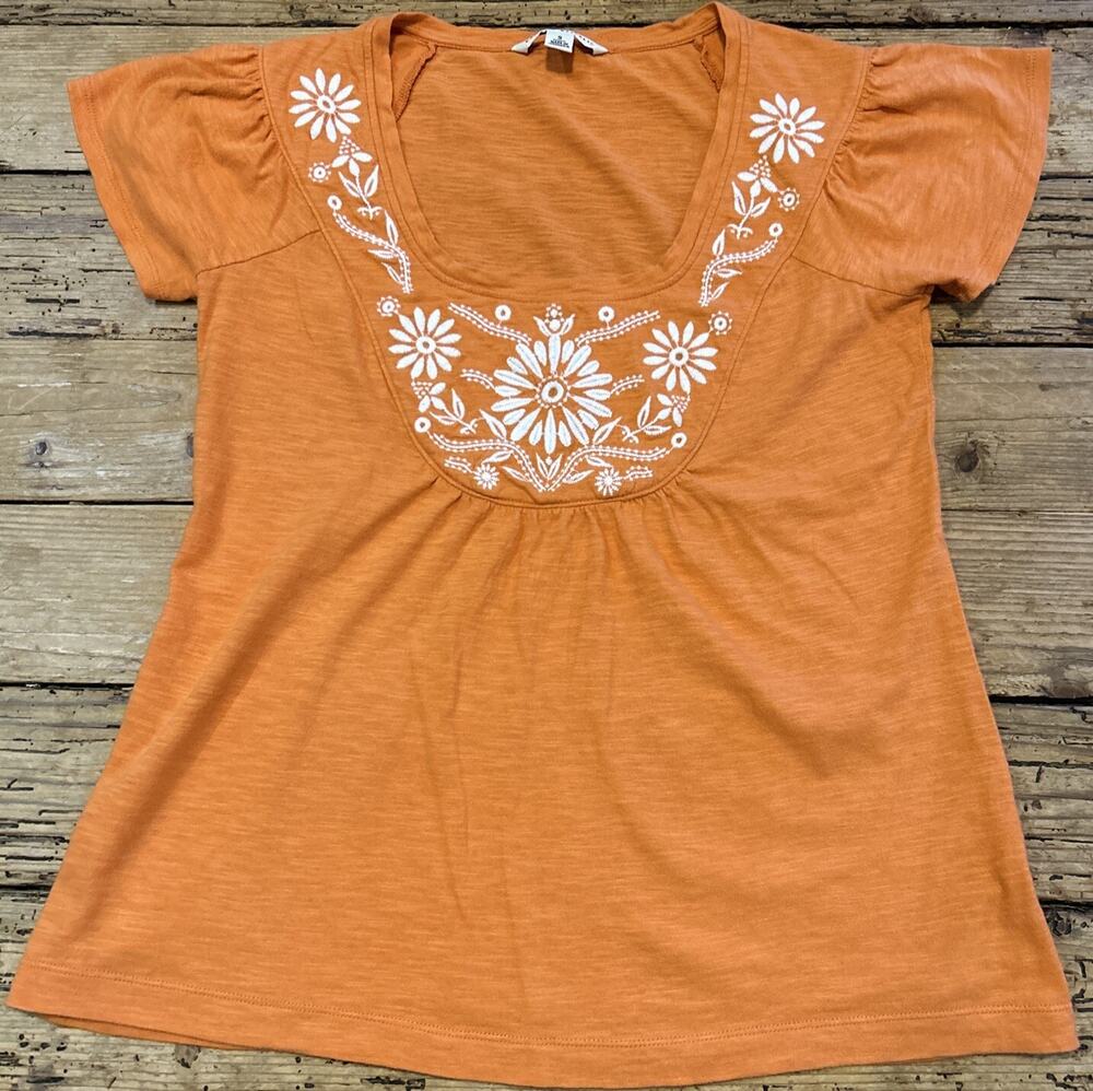 Banana Republic Womens Size S Orange Embroidered Short Sleeve Shirt